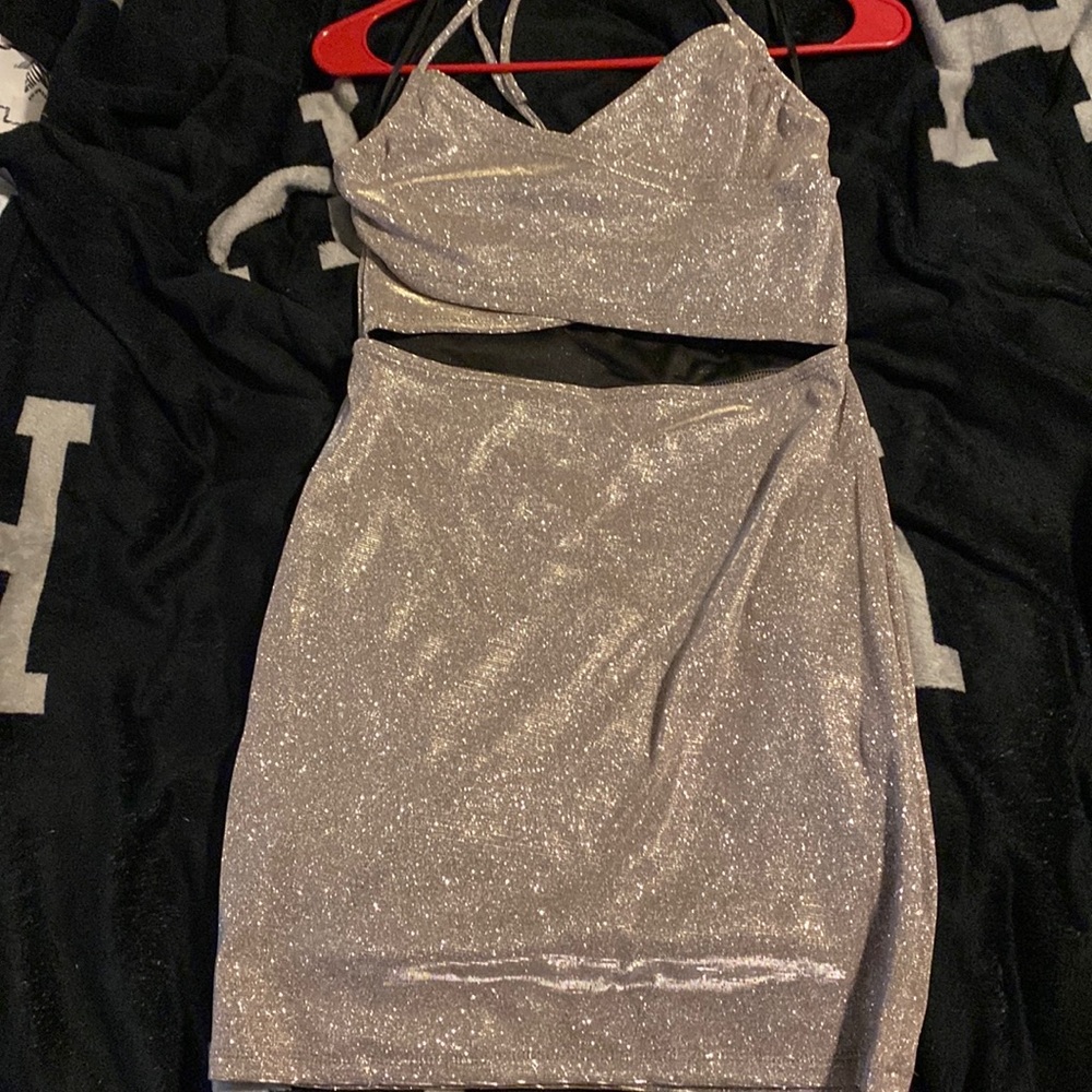 Silver glitter slit dress